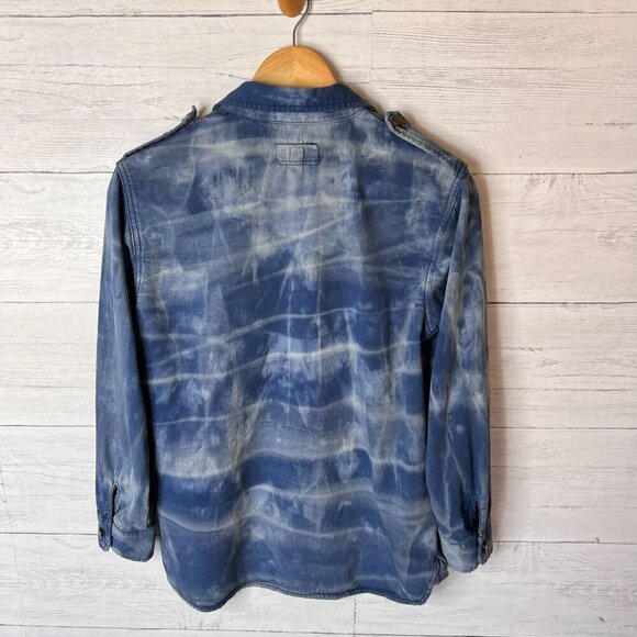 Current Elliott Shacket Womens SZ 2/M Blue & White Tie Dye Button Down Chambray - Picture 12 of 16